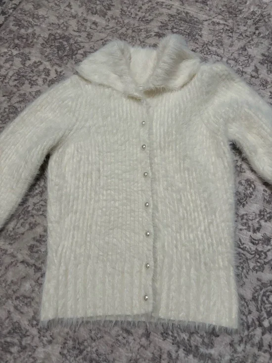Anthropologie Pearl Button Fuzzy Cardigan Sweater - Picture 2 of 8